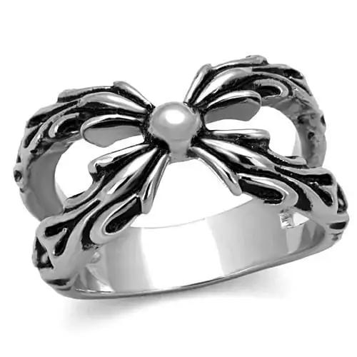 TK1605 - High polished (no plating) Stainless Steel Ring with Epoxy  in Jet - Alamode