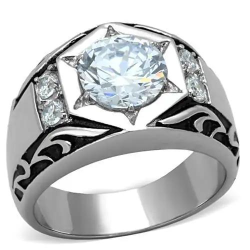 TK1606 - High polished (no plating) Stainless Steel Ring with AAA Grade CZ  in Clear - Alamode