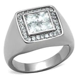 TK1608 - High polished (no plating) Stainless Steel Ring with AAA Grade CZ  in Clear - Alamode
