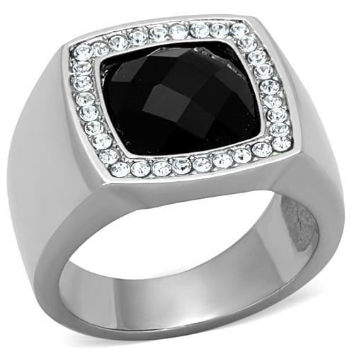 TK1616 - High polished (no plating) Stainless Steel Ring with Semi-Precious Onyx in Jet - Alamode