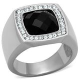 TK1616 - High polished (no plating) Stainless Steel Ring with Semi-Precious Onyx in Jet - Alamode