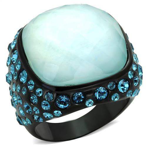 TK1617 - IP Black(Ion Plating) Stainless Steel Ring with Synthetic Synthetic Glass in Sea Blue - Alamode - Flyclothing LLC