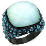 TK1617 - IP Black(Ion Plating) Stainless Steel Ring with Synthetic Synthetic Glass in Sea Blue - Alamode - Flyclothing LLC