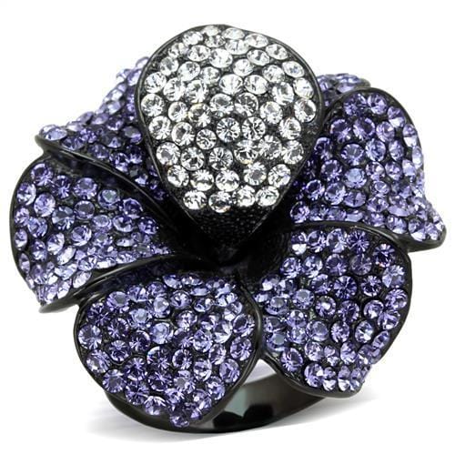 TK1618 - IP Black(Ion Plating) Stainless Steel Ring with Top Grade Crystal  in Tanzanite - Alamode