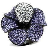 TK1618 - IP Black(Ion Plating) Stainless Steel Ring with Top Grade Crystal  in Tanzanite - Alamode