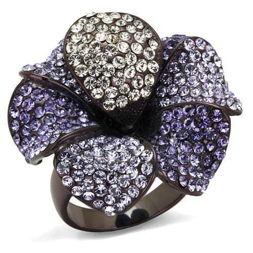 TK1618DC - IP Dark Brown (IP coffee) Stainless Steel Ring with Top Grade Crystal in Multi Color - Alamode - Flyclothing LLC
