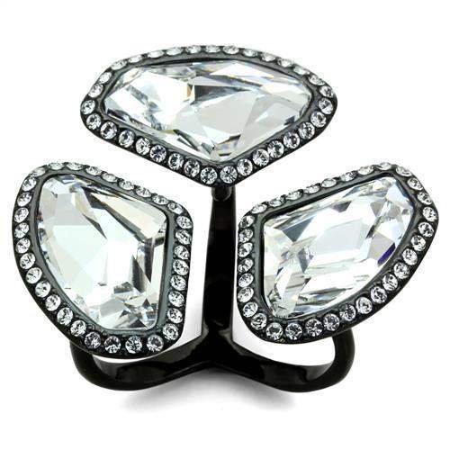 TK1619 - IP Black(Ion Plating) Stainless Steel Ring with Top Grade Crystal in Clear - Alamode - Flyclothing LLC