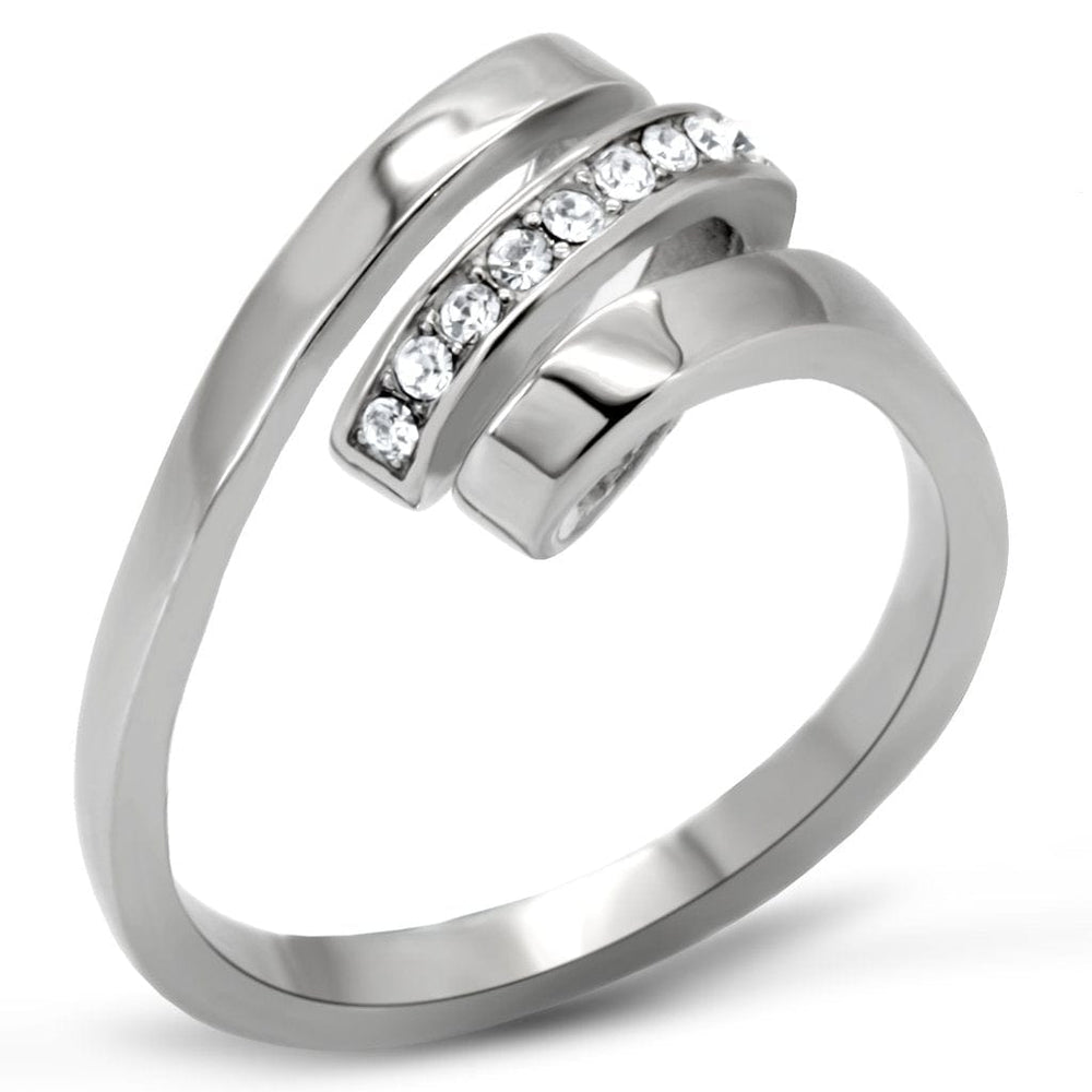 TK161 - High polished (no plating) Stainless Steel Ring with Top Grade Crystal  in Clear - Alamode
