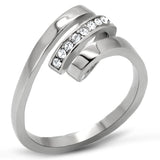 TK161 - High polished (no plating) Stainless Steel Ring with Top Grade Crystal  in Clear - Alamode