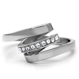 TK161 - High polished (no plating) Stainless Steel Ring with Top Grade Crystal  in Clear - Alamode