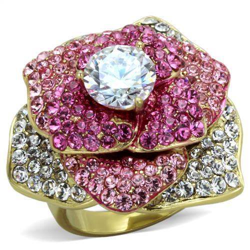 TK1624 - IP Gold(Ion Plating) Stainless Steel Ring with AAA Grade CZ in Clear - Alamode - Flyclothing LLC