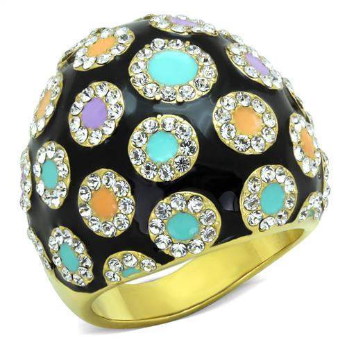 TK1625 - IP Gold(Ion Plating) Stainless Steel Ring with Top Grade Crystal in Clear - Alamode - Flyclothing LLC