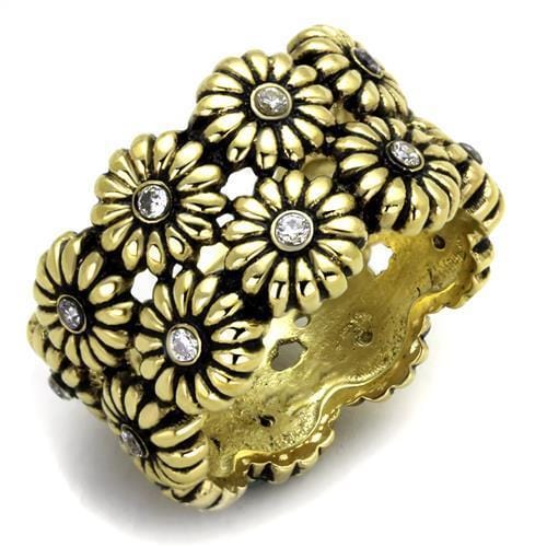TK1626 - IP Gold(Ion Plating) Stainless Steel Ring with AAA Grade CZ  in Clear - Alamode
