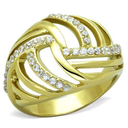 TK1627 - IP Gold(Ion Plating) Stainless Steel Ring with AAA Grade CZ in Clear - Alamode - Flyclothing LLC
