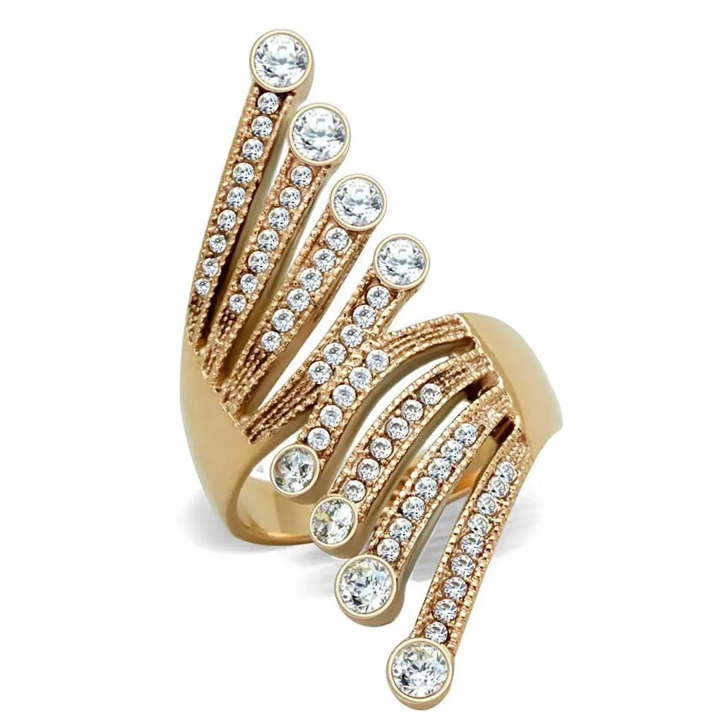 TK1631 - IP Rose Gold(Ion Plating) Stainless Steel Ring with AAA Grade CZ in Clear - Alamode - Flyclothing LLC