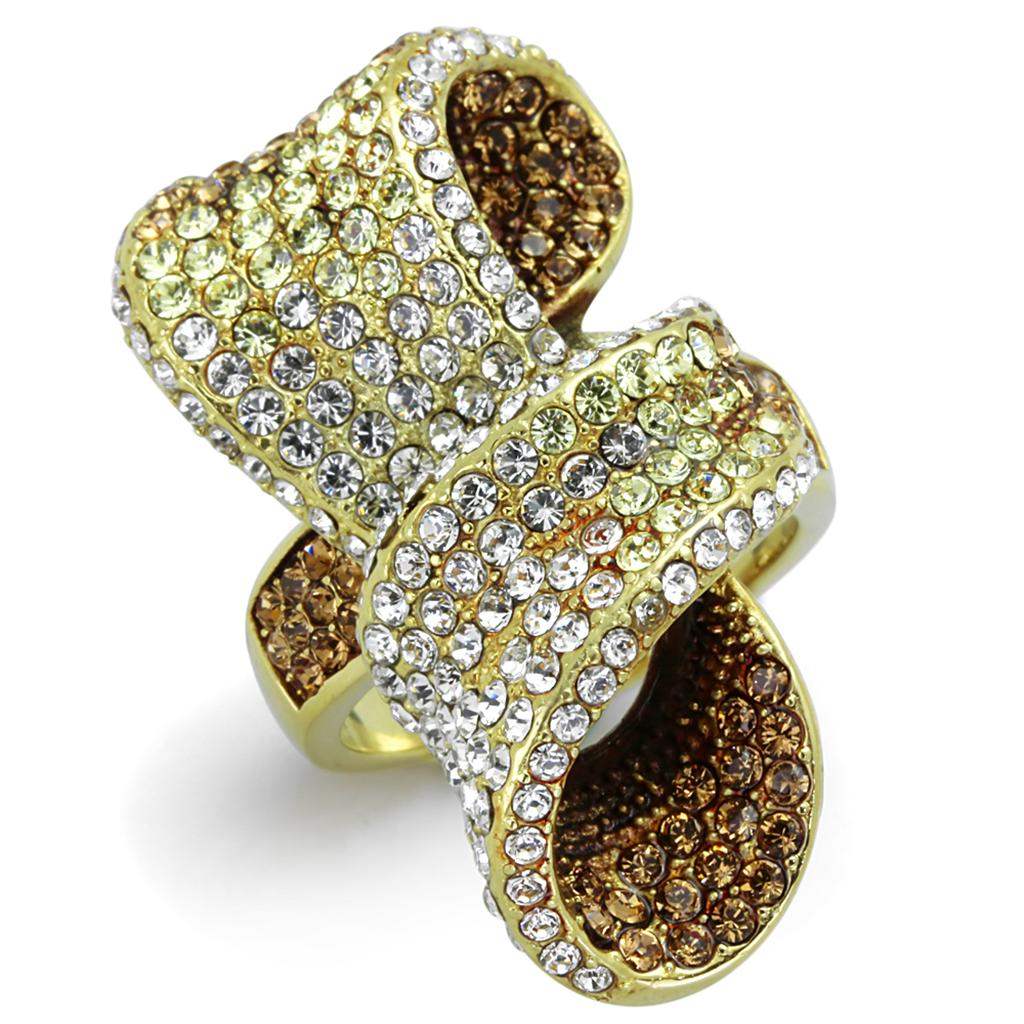 TK1635 - IP Gold(Ion Plating) Stainless Steel Ring with Top Grade Crystal in Multi Color - Alamode - Flyclothing LLC