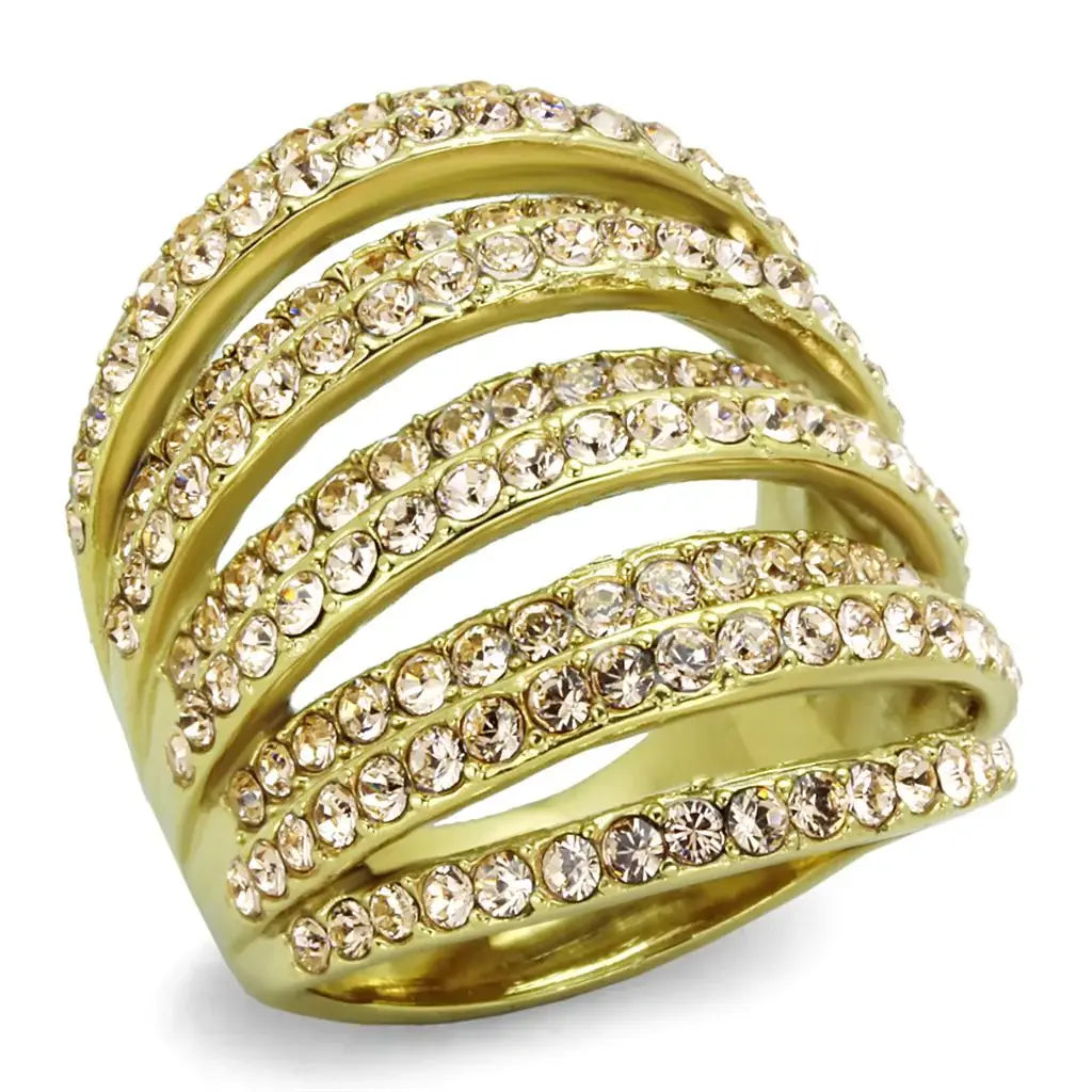 TK1637 - IP Gold(Ion Plating) Stainless Steel Ring with Top Grade Crystal in Light Peach - Alamode - Flyclothing LLC