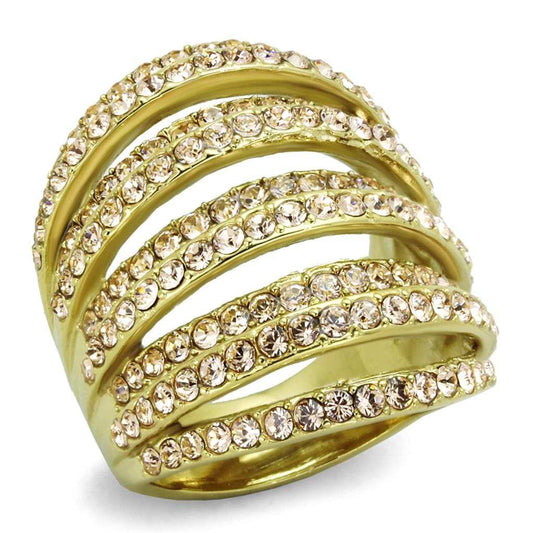 TK1637 - IP Gold(Ion Plating) Stainless Steel Ring with Top Grade Crystal in Light Peach - Alamode - Flyclothing LLC