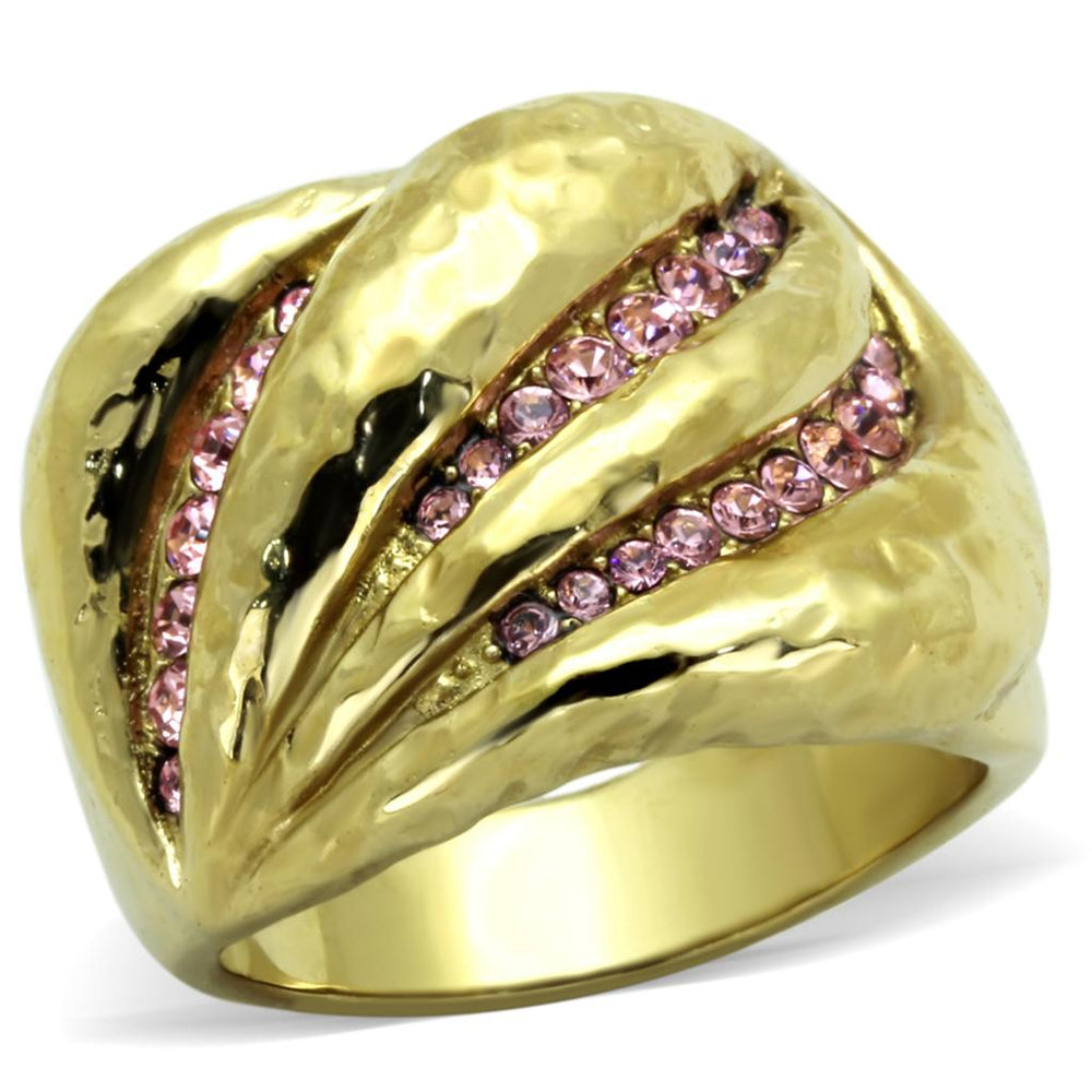 TK1638 - IP Gold(Ion Plating) Stainless Steel Ring with Top Grade Crystal  in Light Rose - Alamode