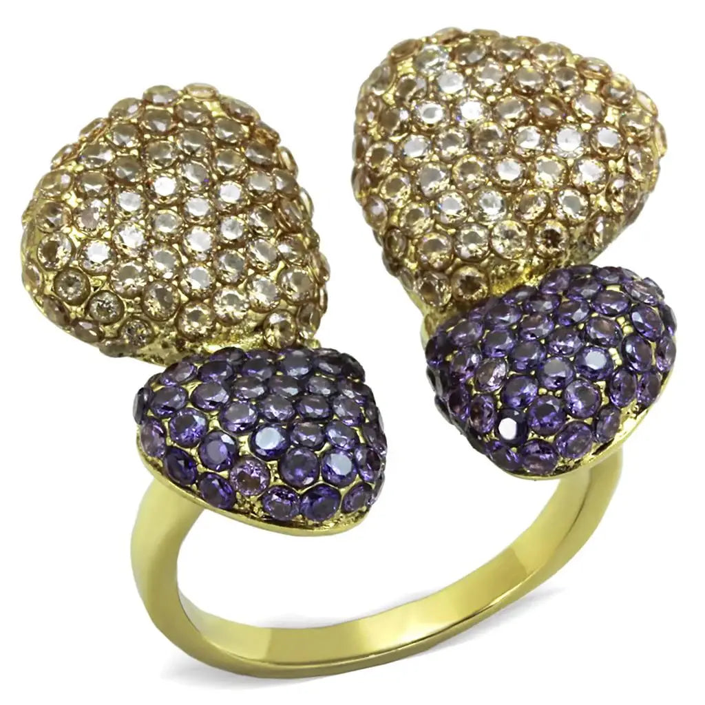 TK1639 - IP Gold(Ion Plating) Stainless Steel Ring with AAA Grade CZ in Multi Color - Alamode - Flyclothing LLC