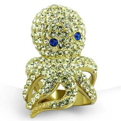 TK1640 - IP Gold(Ion Plating) Stainless Steel Ring with Top Grade Crystal in Multi Color - Alamode - Flyclothing LLC
