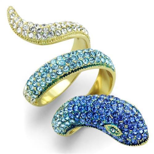 TK1641 - IP Gold(Ion Plating) Stainless Steel Ring with Top Grade Crystal  in Multi Color - Alamode