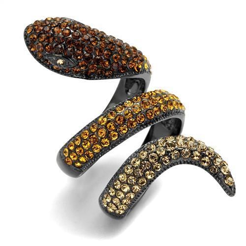 TK1641LJ - IP Light Black  (IP Gun) Stainless Steel Ring with Top Grade Crystal  in Multi Color - Alamode