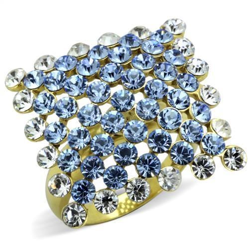 TK1643 - IP Gold(Ion Plating) Stainless Steel Ring with Top Grade Crystal  in Light Sapphire - Alamode