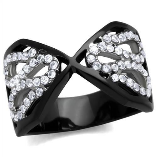 TK1644 - Two-Tone IP Black Stainless Steel Ring with AAA Grade CZ  in Clear - Alamode