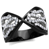 TK1644 - Two-Tone IP Black Stainless Steel Ring with AAA Grade CZ  in Clear - Alamode