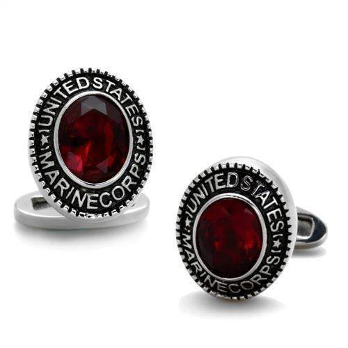 TK1646 - High polished (no plating) Stainless Steel Cufflink with Synthetic Synthetic Glass in Siam - Alamode - Flyclothing LLC