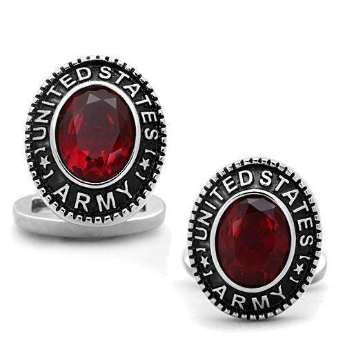 TK1649 - High polished (no plating) Stainless Steel Cufflink with Synthetic Synthetic Glass in Siam - Alamode - Flyclothing LLC