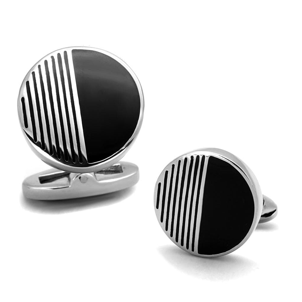 TK1654 - High polished (no plating) Stainless Steel Cufflink with Epoxy  in Jet - Alamode
