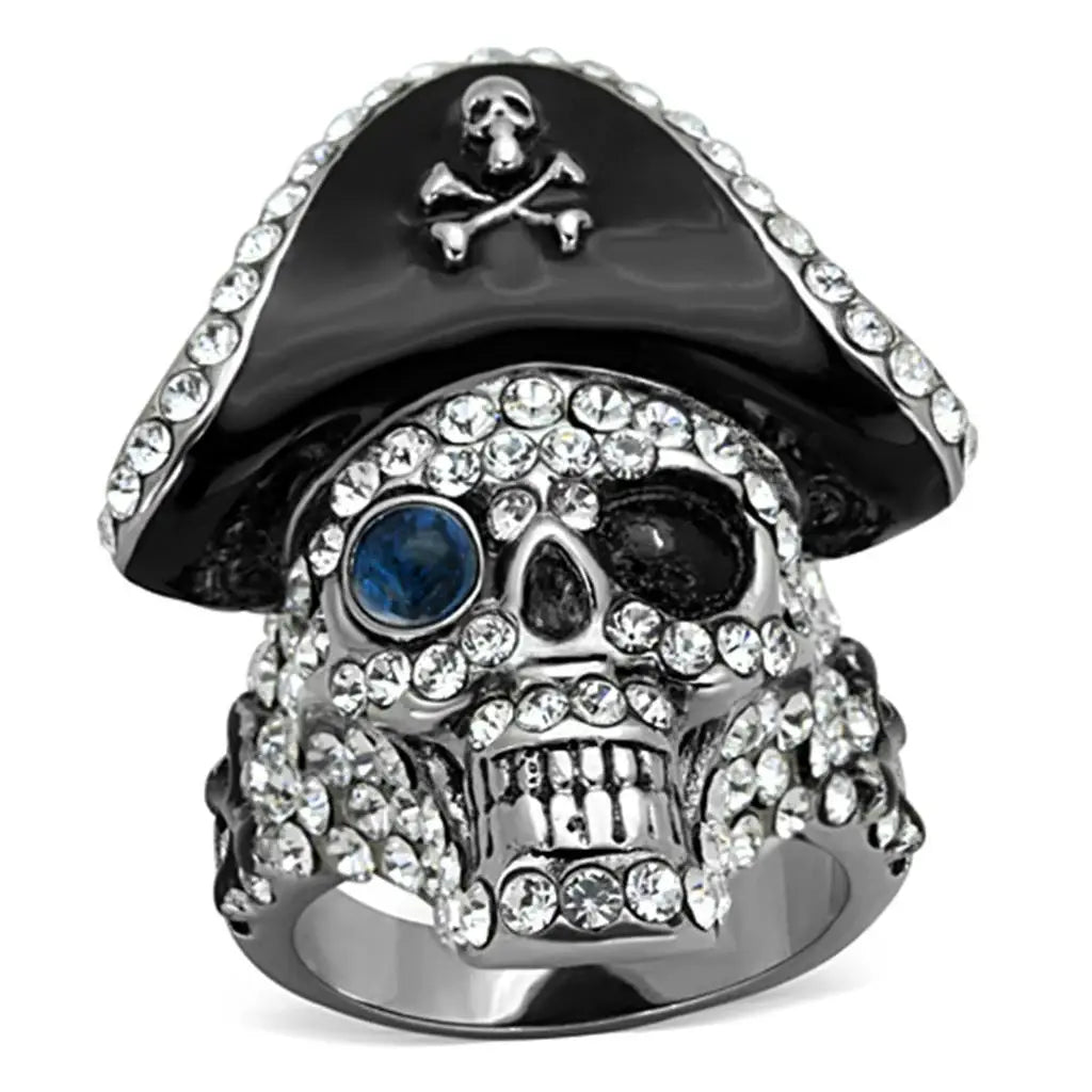 TK1659 - Two-Tone IP Black Stainless Steel Ring with Synthetic Synthetic Glass in Montana - Alamode - Flyclothing LLC