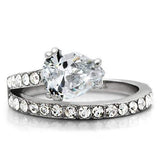 TK166 - High polished (no plating) Stainless Steel Ring with AAA Grade CZ in Clear - Alamode - Flyclothing LLC