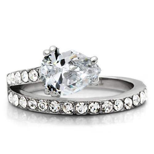 TK166 - High polished (no plating) Stainless Steel Ring with AAA Grade CZ in Clear - Alamode - Flyclothing LLC