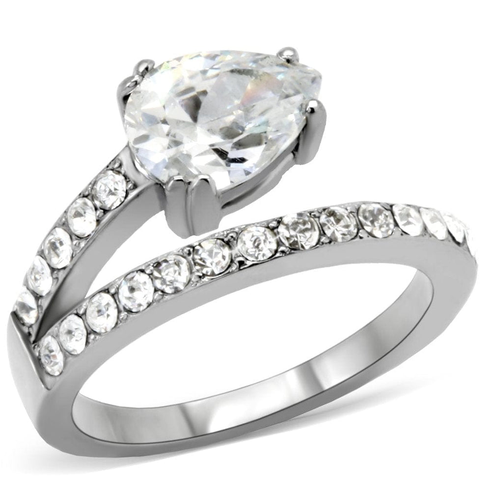 TK166 - High polished (no plating) Stainless Steel Ring with AAA Grade CZ  in Clear - Alamode