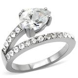 TK166 - High polished (no plating) Stainless Steel Ring with AAA Grade CZ  in Clear - Alamode
