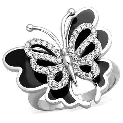 TK1676 - High polished (no plating) Stainless Steel Ring with Top Grade Crystal in Clear - Alamode - Flyclothing LLC