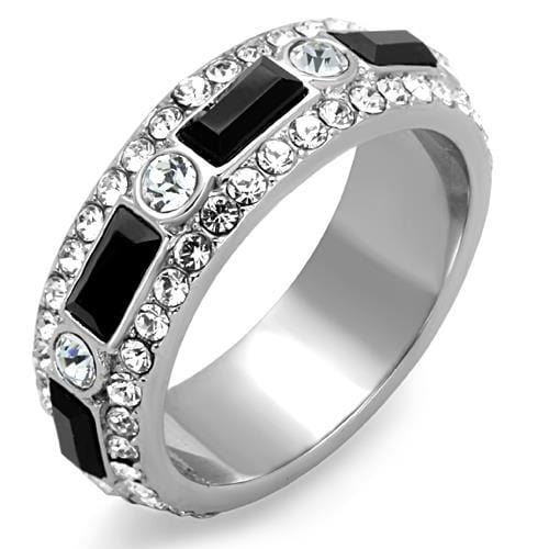 TK1677 - High polished (no plating) Stainless Steel Ring with Top Grade Crystal  in Jet - Alamode
