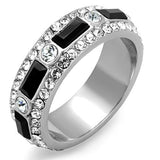 TK1677 - High polished (no plating) Stainless Steel Ring with Top Grade Crystal  in Jet - Alamode