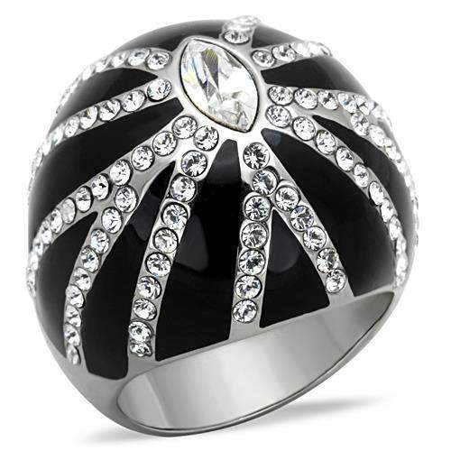 TK1679 - High polished (no plating) Stainless Steel Ring with Top Grade Crystal in Clear - Alamode - Flyclothing LLC