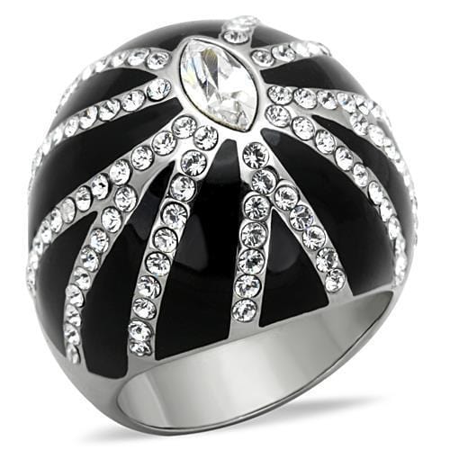 TK1679 - High polished (no plating) Stainless Steel Ring with Top Grade Crystal  in Clear - Alamode