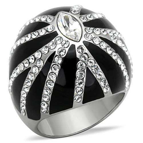 TK1679 - High polished (no plating) Stainless Steel Ring with Top Grade Crystal in Clear - Alamode - Flyclothing LLC