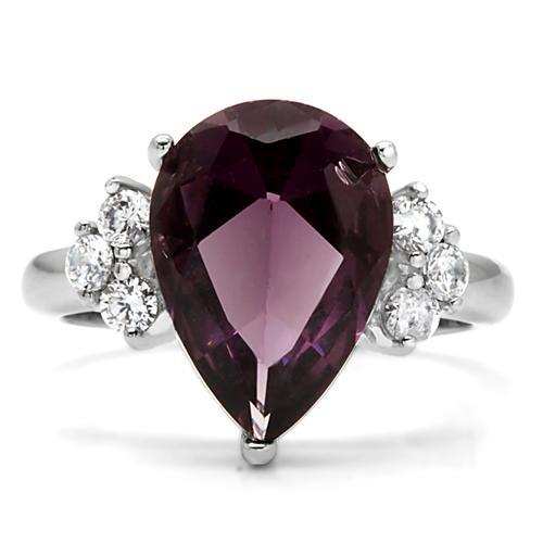 TK167 - High polished (no plating) Stainless Steel Ring with Synthetic Synthetic Glass in Amethyst - Alamode - Flyclothing LLC
