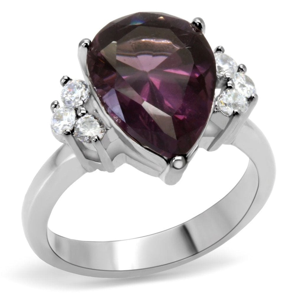 TK167 - High polished (no plating) Stainless Steel Ring with Synthetic Synthetic Glass in Amethyst - Alamode