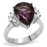 TK167 - High polished (no plating) Stainless Steel Ring with Synthetic Synthetic Glass in Amethyst - Alamode