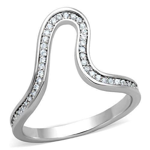 TK1680 - High polished (no plating) Stainless Steel Ring with AAA Grade CZ in Clear - Alamode - Flyclothing LLC