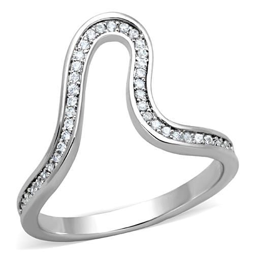 TK1680 - High polished (no plating) Stainless Steel Ring with AAA Grade CZ  in Clear - Alamode
