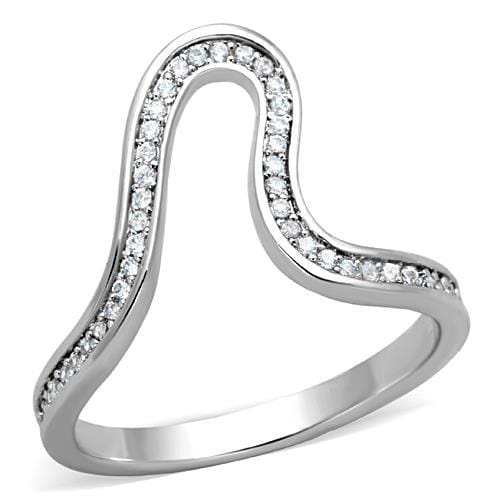 TK1680 - High polished (no plating) Stainless Steel Ring with AAA Grade CZ in Clear - Alamode - Flyclothing LLC